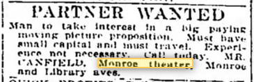 Monroe Theatre - Mar 1916 Ad Looking For Partner